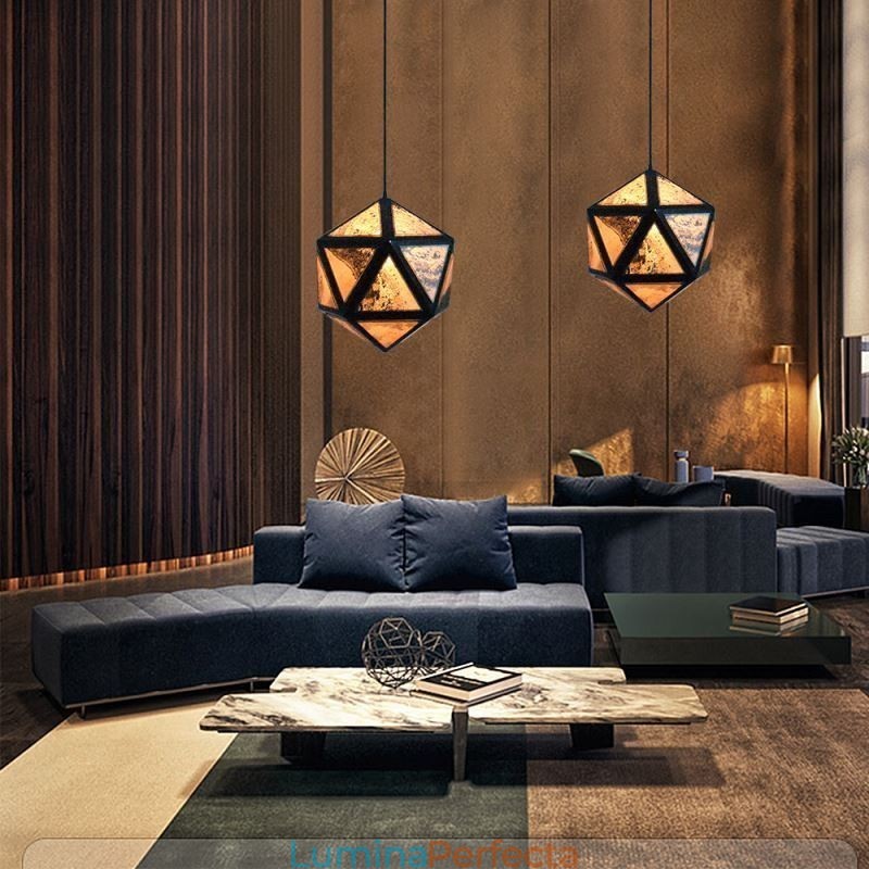Lampă geometrică suspendată în formă de diamant Design 3D translucid