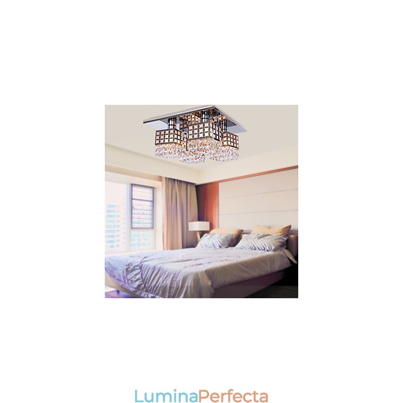 Candelabru Modern Cristal Inoxidabil Living 4 Lumini
