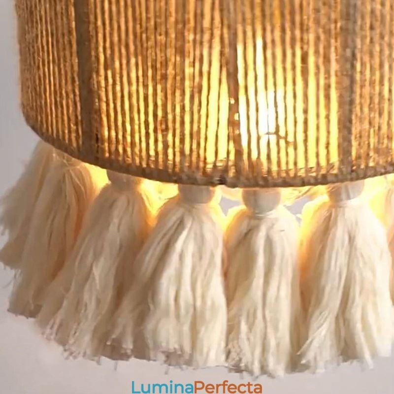 Lampă suspendată din funie de cânepă Decorație retro Plafoniera ciucuri Abajur