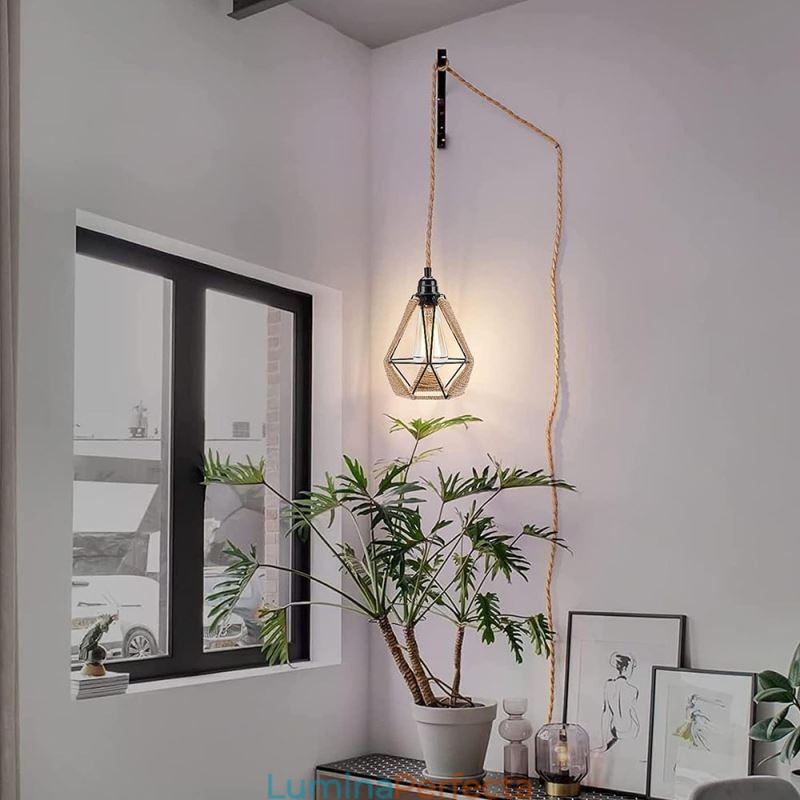 Lampă suspendată retro Plafoniera frânghie de cânepă Sârmă suspendată 5M