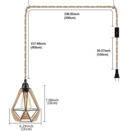 Lampă suspendată retro Plafoniera frânghie de cânepă Sârmă suspendată 5M