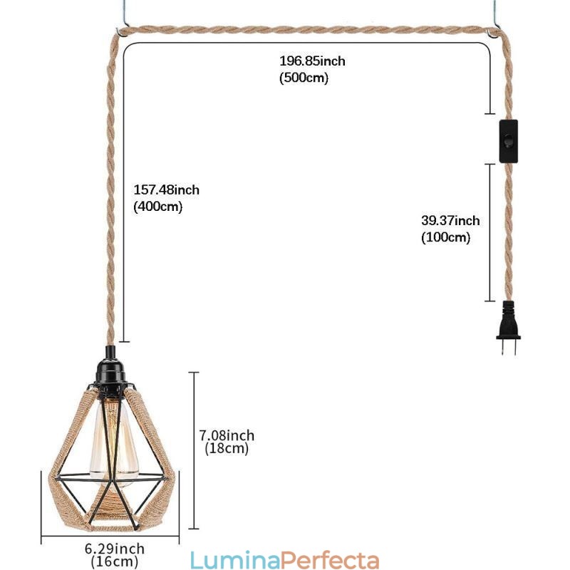 Lampă suspendată retro Plafoniera frânghie de cânepă Sârmă suspendată 5M