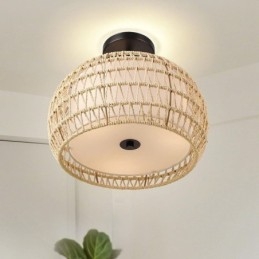 Hârtie frânghie țesătură încasată 32 cm abajur rotund 3 lumini
