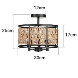 Plafoniera Retro Negru Fier Hartie Corda Plafoniera 3 Lumini
