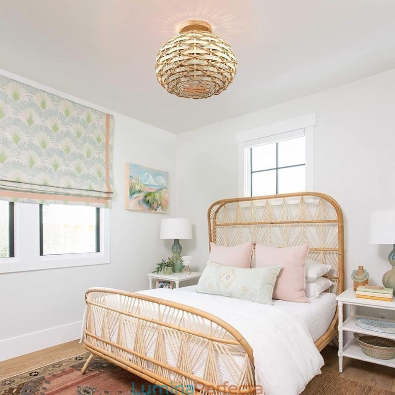 Culoarea lemnului Dovleac Abajur din frânghie din hârtie împletită din ratan