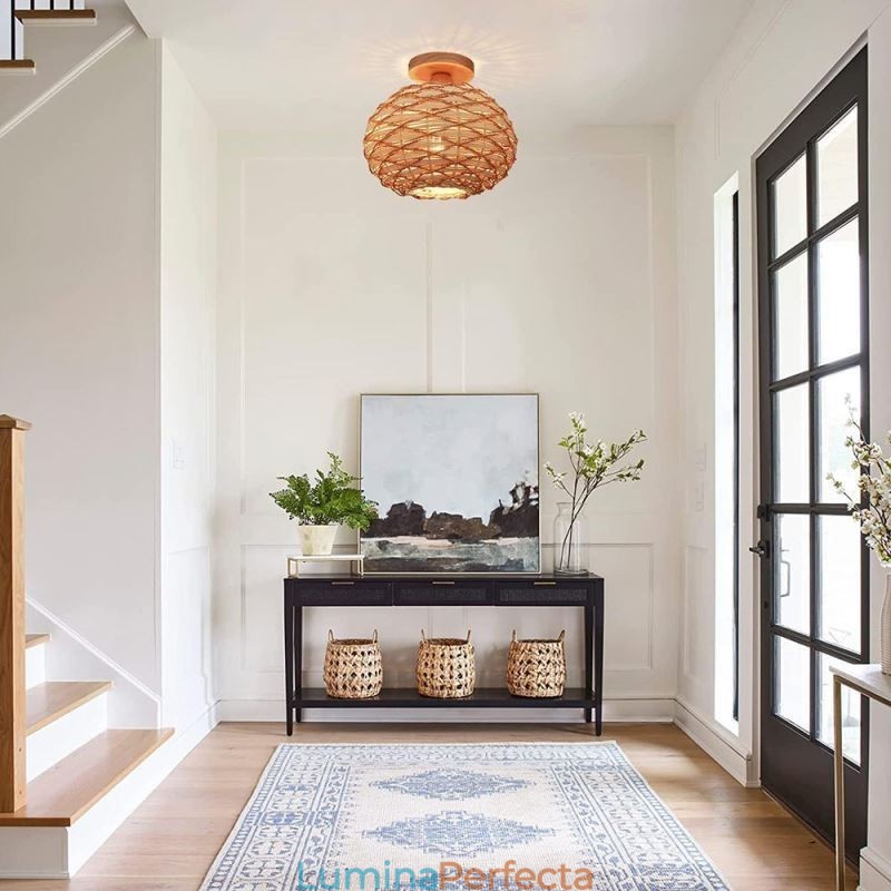 Culoarea lemnului Dovleac Abajur din frânghie din hârtie împletită din ratan