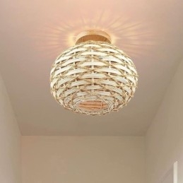 Culoarea lemnului Dovleac Abajur din frânghie din hârtie împletită din ratan