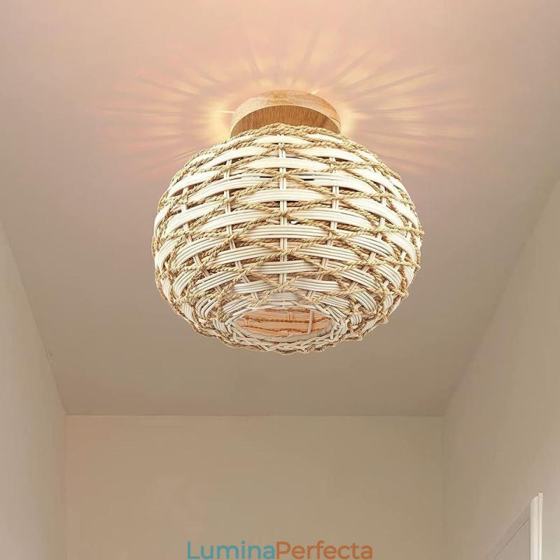 Culoarea lemnului Dovleac Abajur din frânghie din hârtie împletită din ratan