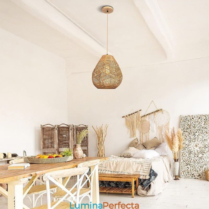 Plafoniera nordică retro frânghie din hârtie naturală abajur țesut manual