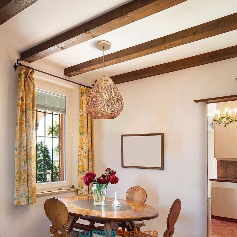 Plafoniera nordică retro frânghie din hârtie naturală abajur țesut manual