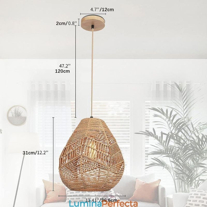 Plafoniera nordică retro frânghie din hârtie naturală abajur țesut manual