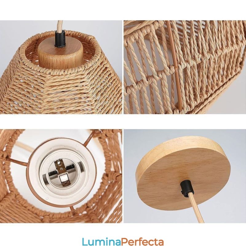 Plafoniera nordică retro frânghie din hârtie naturală abajur țesut manual