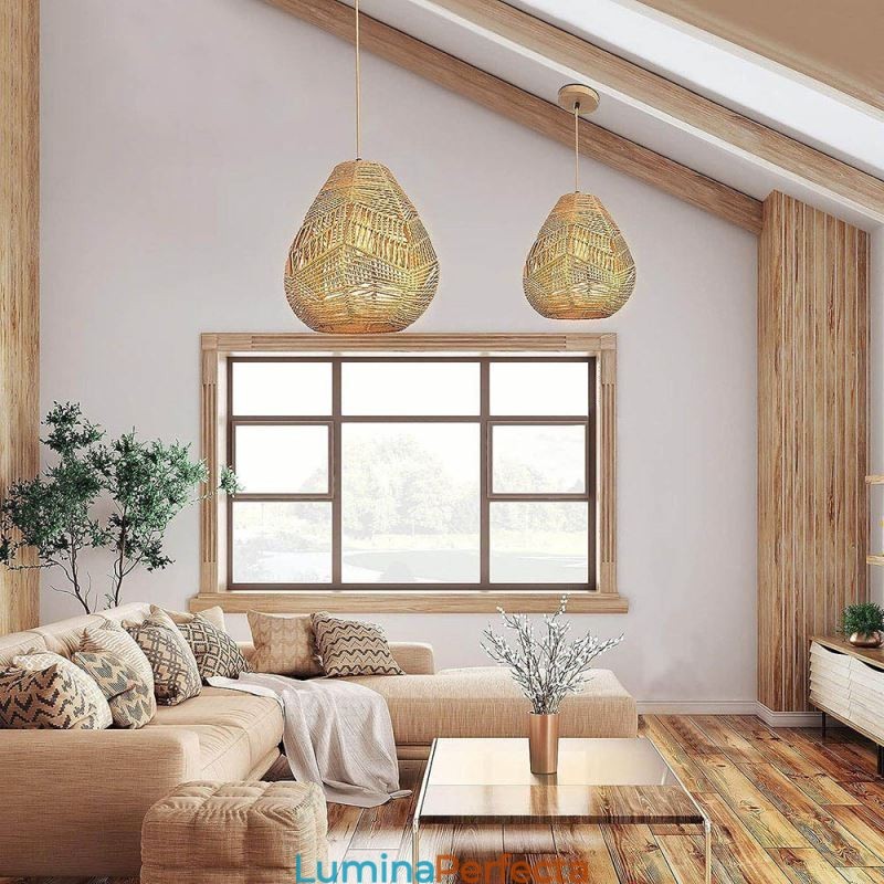 Plafoniera nordică retro frânghie din hârtie naturală abajur țesut manual
