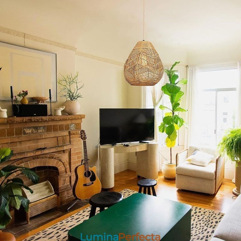 Plafoniera nordică retro frânghie din hârtie naturală abajur țesut manual