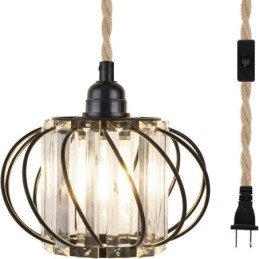 Plafoniera Retro Country Cânepă Funie Fier Pendant Noptieră Cu ștecher