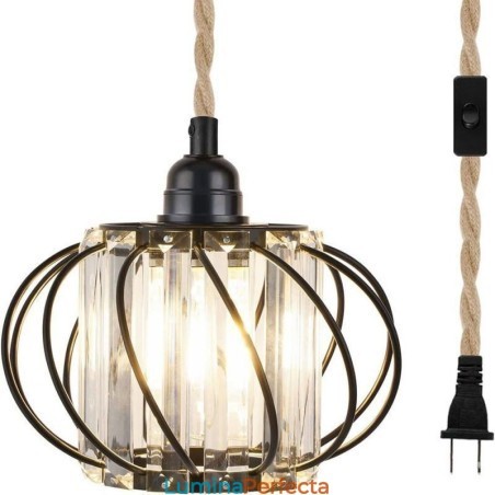 Plafoniera Retro Country Cânepă Funie Fier Pendant Noptieră Cu ștecher