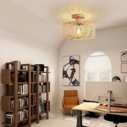 Plafoniera retro cu două straturi Plafoniera cu abajur din bambus țesut manual