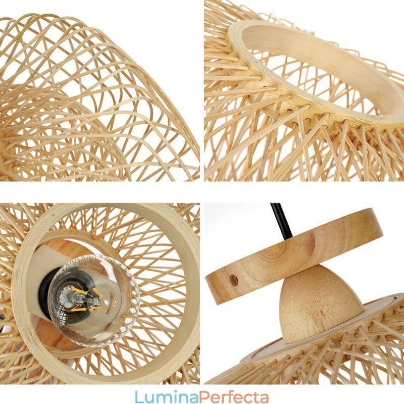 Plafoniera retro cu două straturi Plafoniera cu abajur din bambus țesut manual
