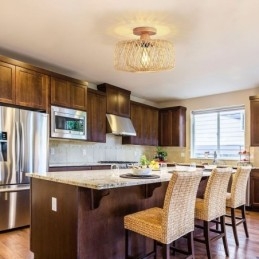 Plafoniera retro cu două straturi Plafoniera cu abajur din bambus țesut manual