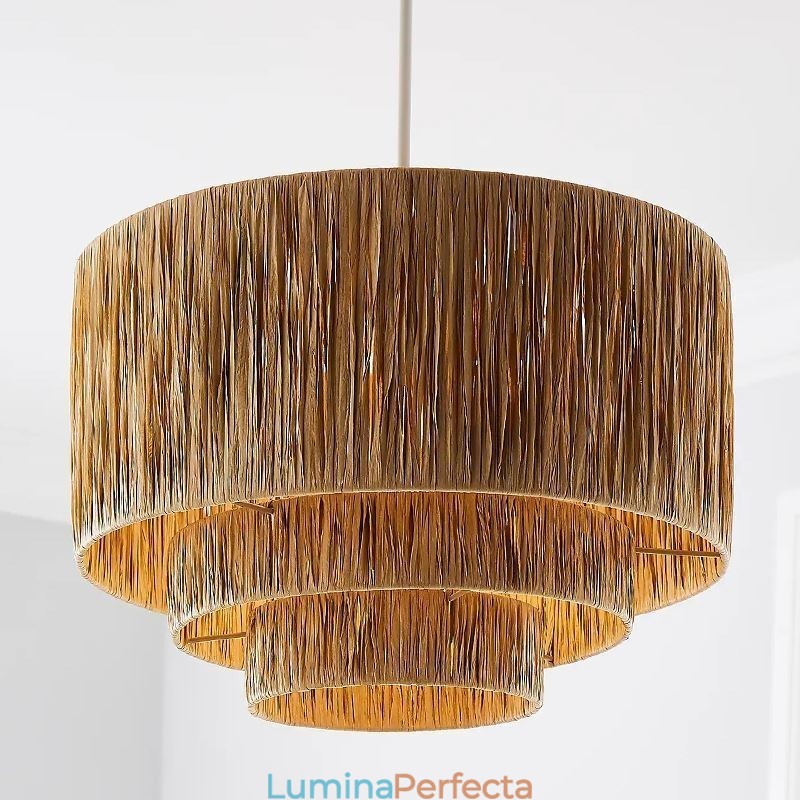 Lampă suspendată Retro Country, cu mai multe straturi, abajur de frânghie din hârtie Lampă de tavan