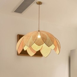 Rattan Lotus Pendant Light Cafe Retro Rattan Art Plafoniera