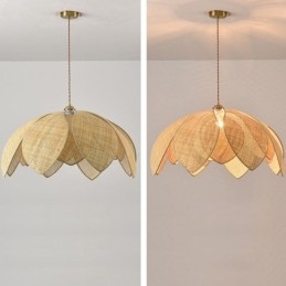 Rattan Lotus Pendant Light Cafe Retro Rattan Art Plafoniera