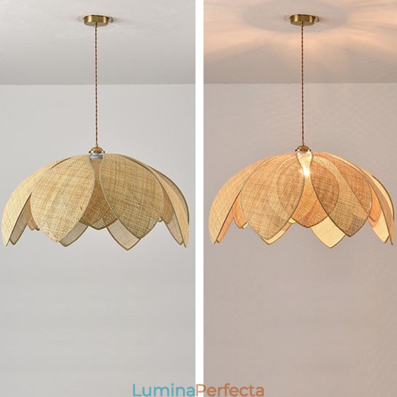 Rattan Lotus Pendant Light Cafe Retro Rattan Art Plafoniera