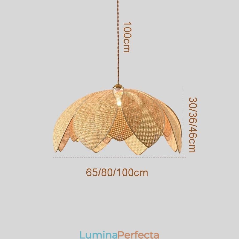 Rattan Lotus Pendant Light Cafe Retro Rattan Art Plafoniera