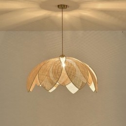 Rattan Lotus Pendant Light Cafe Retro Rattan Art Plafoniera