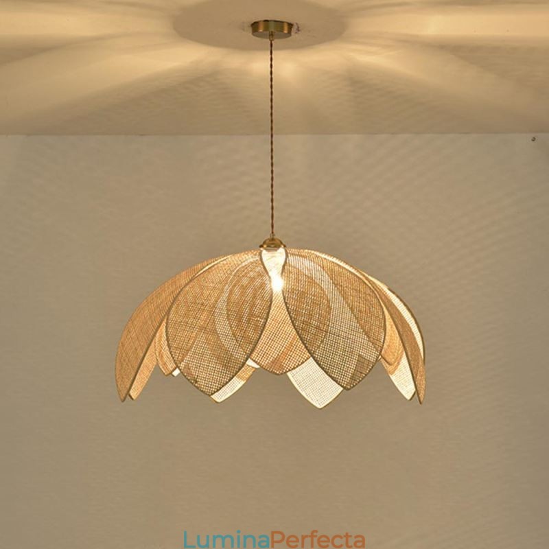 Rattan Lotus Pendant Light Cafe Retro Rattan Art Plafoniera
