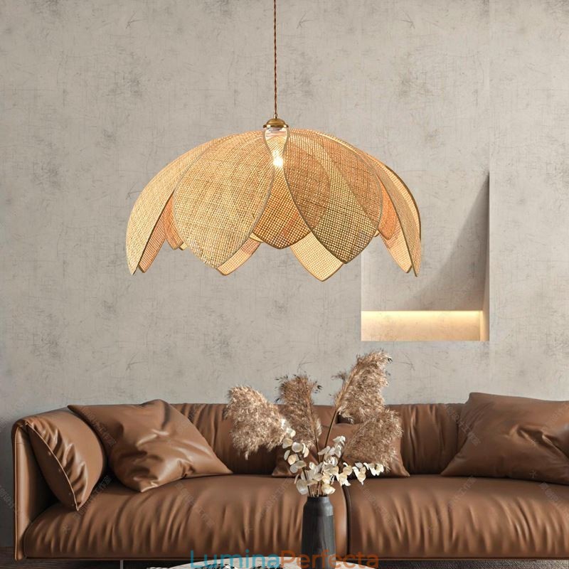 Rattan Lotus Pendant Light Cafe Retro Rattan Art Plafoniera