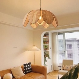 Rattan Lotus Pendant Light Cafe Retro Rattan Art Plafoniera