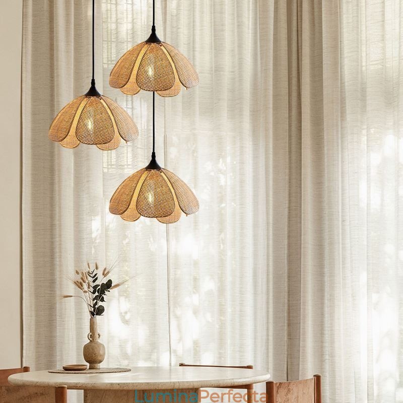 Lampă suspendată din ratan Plafoniera retro din ratan