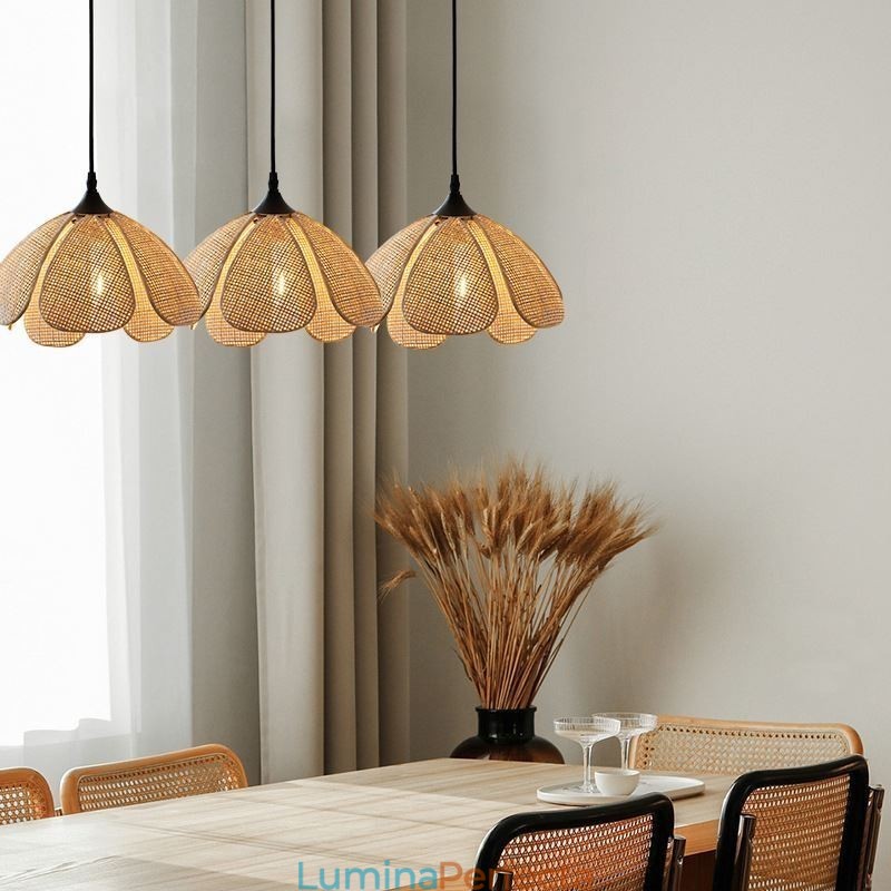 Lampă suspendată din ratan Plafoniera retro din ratan