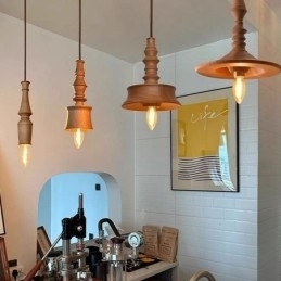 Lampă suspendată din lemn de cauciuc Ins Lampă suspendată vintage