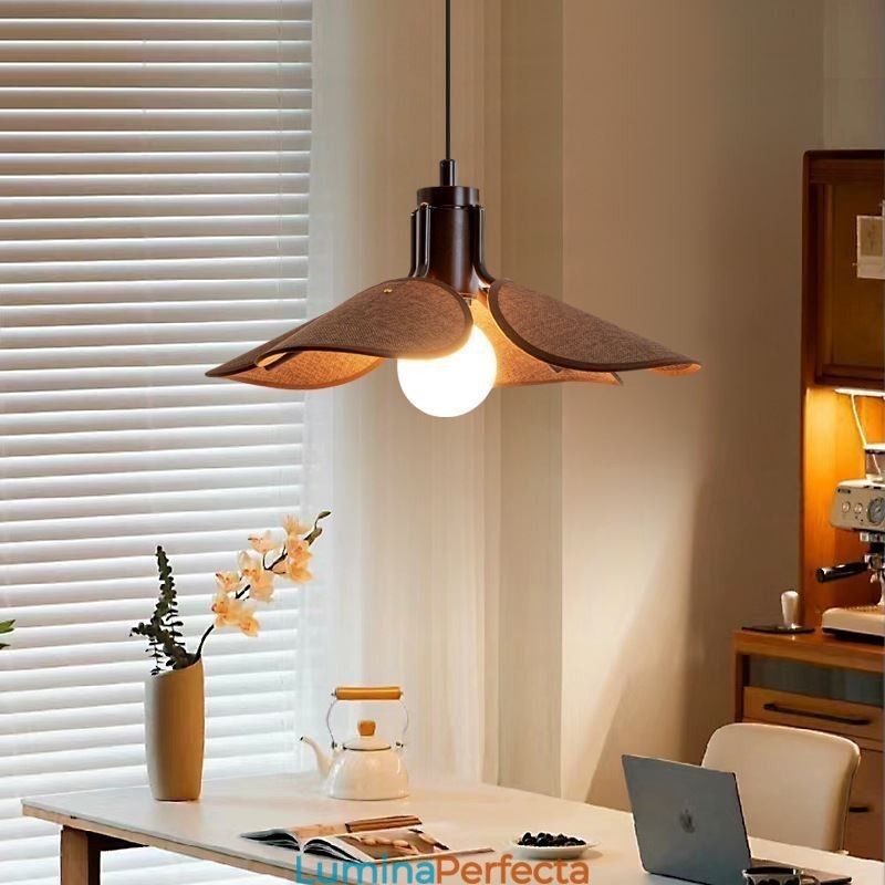 Plafoniera decorativă cu abajur din stofă în stil nordic Wabi Sabi