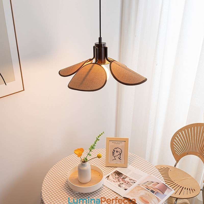 Plafoniera decorativă cu abajur din stofă în stil nordic Wabi Sabi