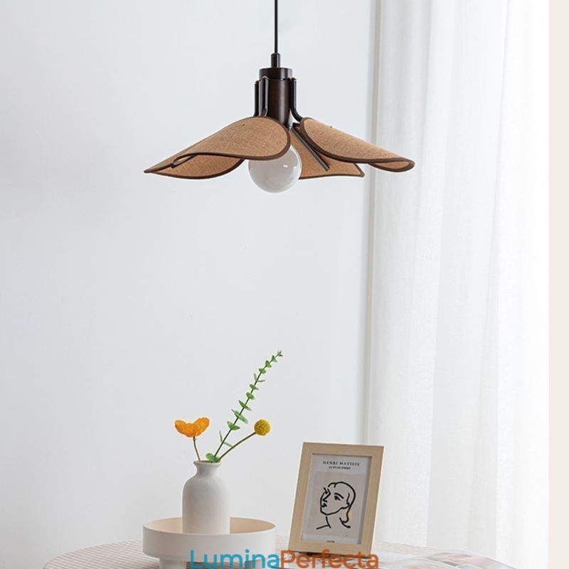 Plafoniera decorativă cu abajur din stofă în stil nordic Wabi Sabi