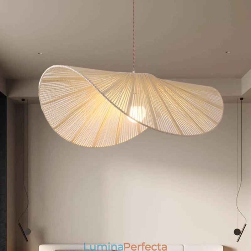 Lampă cu pandantiv retro Plafoniera cu frânghie de cânepă cu pălărie de paie Wabi Sabi