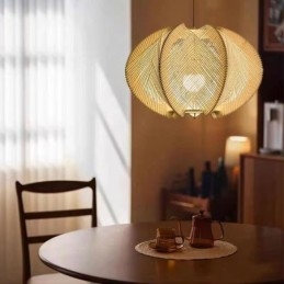 Plafoniera nordică din lemn masiv, în stil retro Wabi Sabi, realizată manual