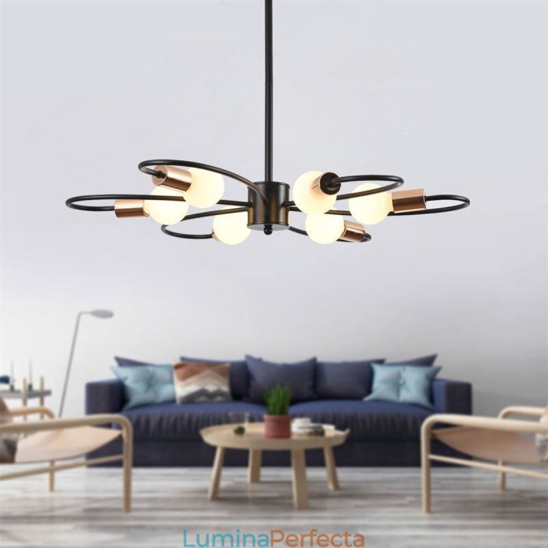 Candelabru rustic 6 lumini petale clasice plafon suspendat