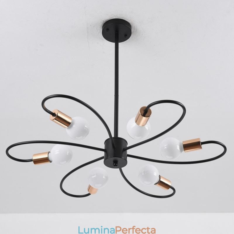 Candelabru rustic 6 lumini petale clasice plafon suspendat