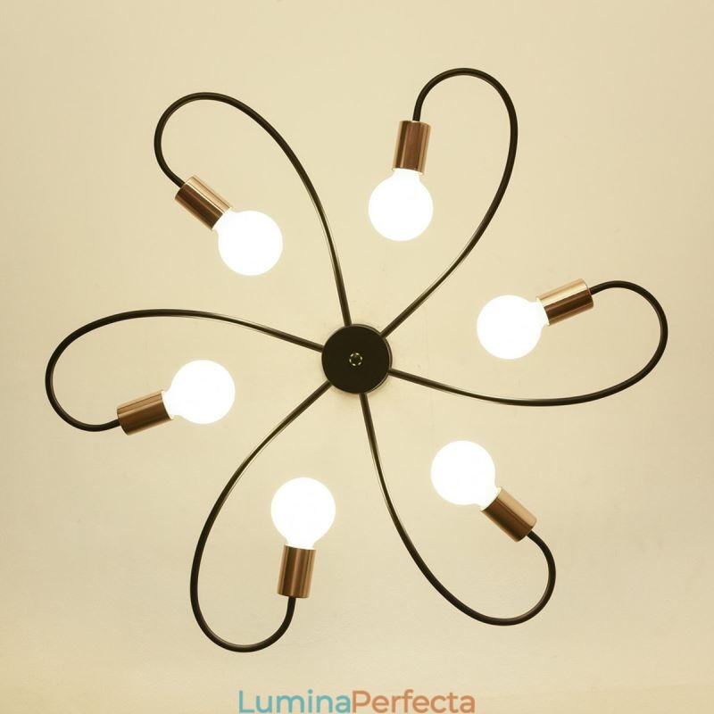 Candelabru rustic 6 lumini petale clasice plafon suspendat