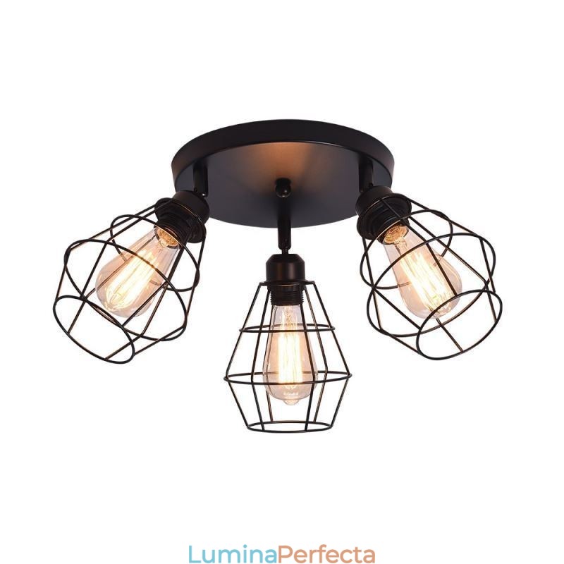 Plafoniera industrială cu montaj încastrat Lampă de tavan cu 3 lumini din metal