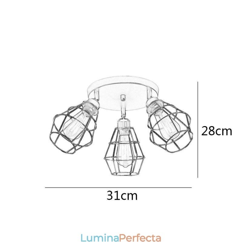 Plafoniera industrială cu montaj încastrat Lampă de tavan cu 3 lumini din metal