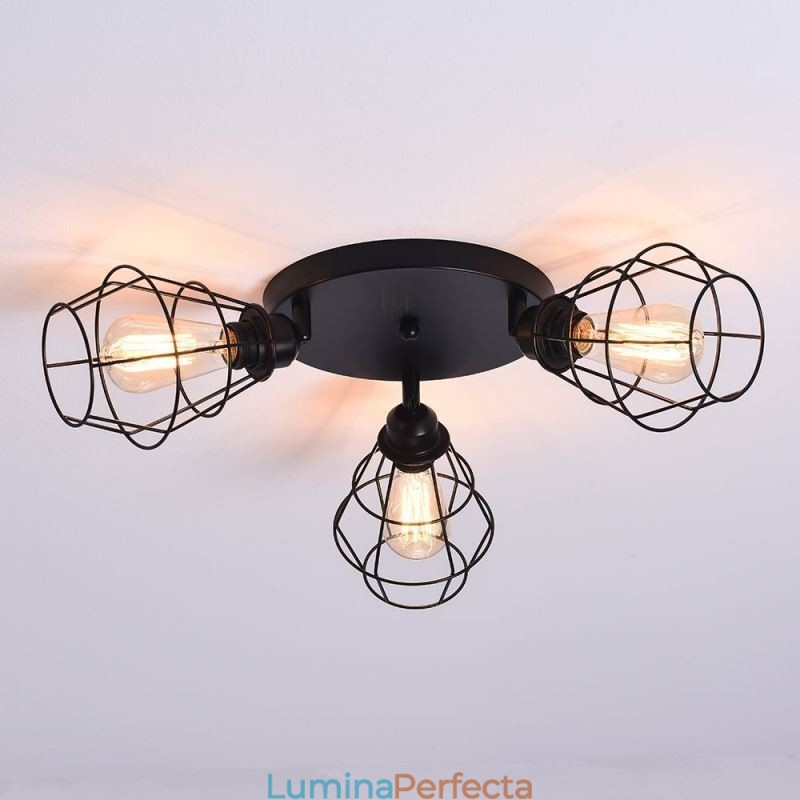Plafoniera industrială cu montaj încastrat Lampă de tavan cu 3 lumini din metal
