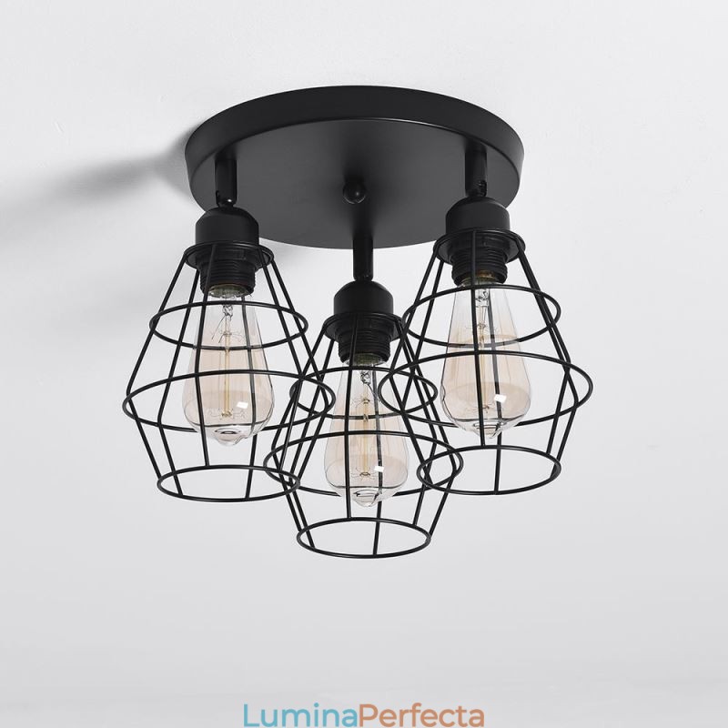 Plafoniera industrială cu montaj încastrat Lampă de tavan cu 3 lumini din metal
