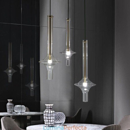 Lampă suspendată cu tub de sticlă Plafoniera modernă minimalistă din fier forjat