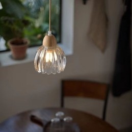 Lampă suspendată din sticlă în stil pastoral retro Lampă decorativă din lemn de cauciuc