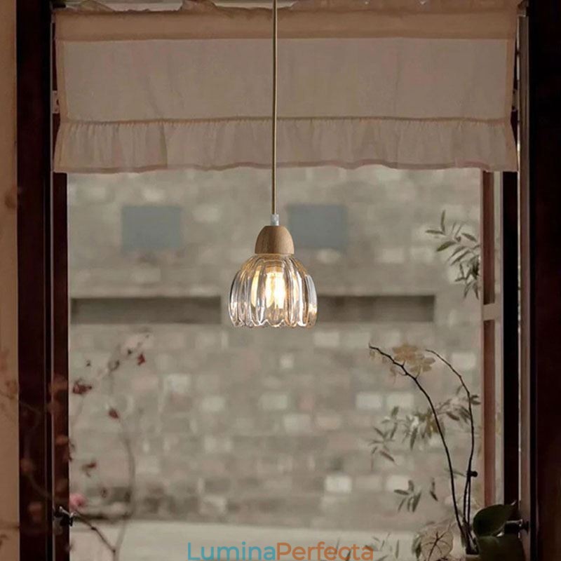 Lampă suspendată din sticlă în stil pastoral retro Lampă decorativă din lemn de cauciuc